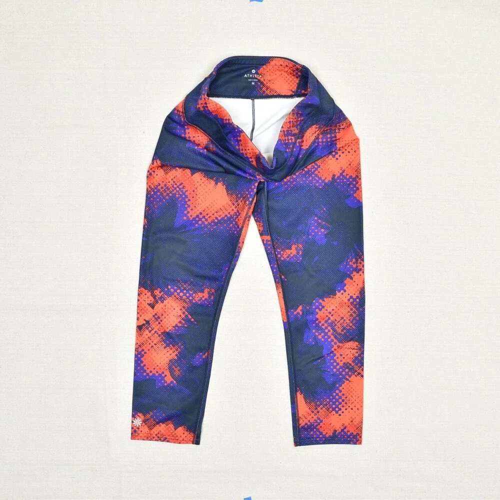 Athleta Women Pull On Capri Legging Geometric Polyester Multicolor Size M Gym